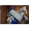 Image 2 : BOX OF GLASS ASH TRAY, CANDLE HOLDERS, AND PLANTER