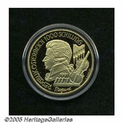 Austria. Gold 1000 Schilling 1991 Mozart, KM2999,