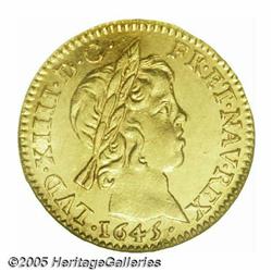 France. Louis XIV gold 1/2 Louis d'Or 1645-D, KM1