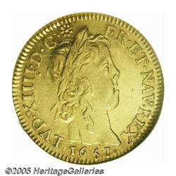 France. Louis XIV gold Louis d'Or 1651-A, KM157.1