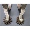 Image 2 : Marked RM Hall Jolon 32 Silver Overlaid Spurs- .75" Bands- 2" Shanks- 12 Point Rowels