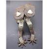 Image 8 : Marked Kelly Bros Silver Overlaid Spurs- Heart Buttons- .8" Bands- 2.25" Shanks- 8 Point Rowels
