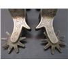 Image 2 : Unmarked Kelly Double Mounted Silver Overlaid Spurs- 1" Bands- 1.75" Shanks- 9 Point Rowels