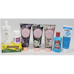 BAG OF BODY LOTION, ASPIRIN, AND MORE