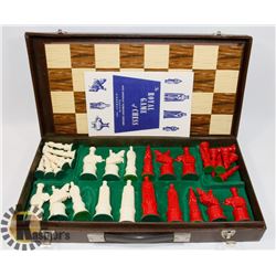 VINTAGE PORTABLE CHESS BOARD AND PIECES