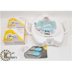 FLAT OF BABY ITEMS INCLUDING TWO LEVER HANDLE