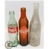 Image 1 : LOT OF 3 VINTAGE BOTTLES, ORANGE CRUSH, COKE