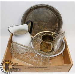 SILVER PLATED BOWL SET AND TRAY, VINTAGE CRYSTAL