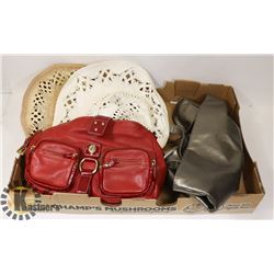 FLAT OF 2 NEW WOMEN HATS AND RED ORIGINAL LUCE BAG