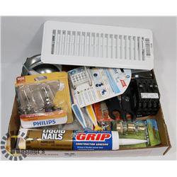 FLAT OF HARDWARE ITEMS INCLUDING TUB SHOOM