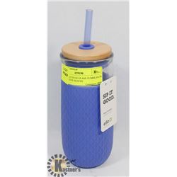 NEW ELLO 20-OZ GLASS TUMBLER IN PROTECTIVE SLEEVE