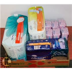 FLAT OF ASSORTED ALWAYS PADS AND TENA PADS