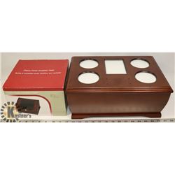 WOODEN JEWELLERY BOX & SUNGLASS VALET.
