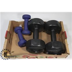 PAIR OF 8LB DUMBBELLS & PAIR OF 3LB DUMBBELLS