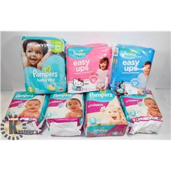 LARGE FLAT OF ASSORTED PAMPERS DIAPERS