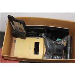 BOX WITH TIME CLOCK SYSTEM, KEYBOARD, PHONE, AND