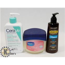 BAG OF BABY VASELINE, CERAVE FOAMING CLEANSER,