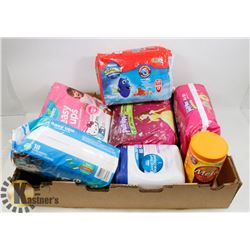 BAG OF ASSORTED HUGGIES, PAMPERS, AND MORE