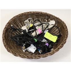 BASKET OF PHONE CHARGERS