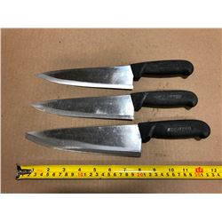 USED SHARPENED KNIVES BLACK HANDLE  - LOT OF 3