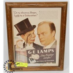 VINTAGE GENERAL ELECTRIC LAMP AD