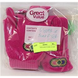 PINK GLOVES AND FUNNEL SCARF SET