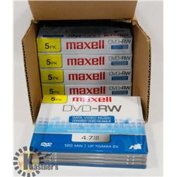 BOX OF NEW MAXELL 5 PK DVD-RW