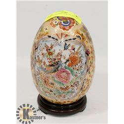 TALL CLOISONNE EGG ON WOOD BASE
