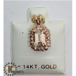 14K ROSE GOLD MORGANITE DIAMOND PENDANT