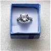 Image 1 : 9)  SILVER TONE WHITE TOPAZ SOLITAIRE
