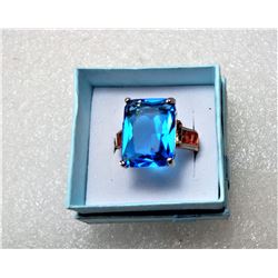 8)  ROSE GOLD TONE EMERALD CUT BLUE