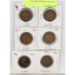 LOT OF 6 LARGE PENNIES, 1916, 1917, 1918,