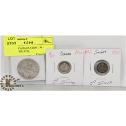 LOT OF 3 CANADA COIN- 1911 NEWFOUNDLAND,