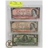 Image 1 : LOT OF 3 CANADA BILLS, $2 -1954, $1 -1937