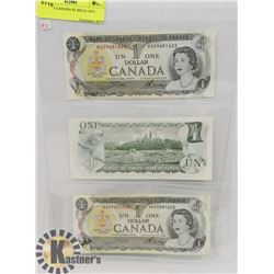 LOT OF 3 CANADA $1 BILLS 1973