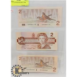 LOT OF 3 CANADA $2 BILLS 1986