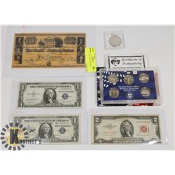 LOT OF USA COINS AND BILLS