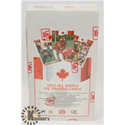 BOX OF 1992 CFL FOOTBALL CARDS FACTORY SEALED.