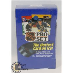 BOX OF NHL SEALED PROSET 1990 SERIES I CARD PACKS.