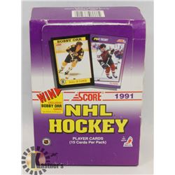 BOX OF SCORE NHL 1991 SEALED HOCKEY CARD PACKS.