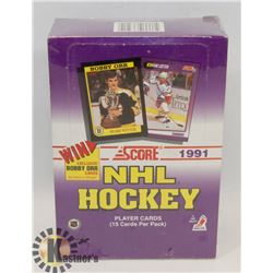 BOX OF SCORE NHL 1991 SEALED HOCKEY CARD PACKS.
