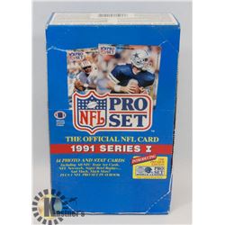 BOX OF NFL PROSET SEALED 1991 SERIES I CARD PACKS.