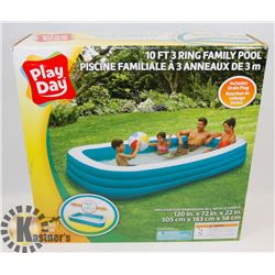 PLAYDAY 10 FOOT 3 RING FAMILY INFLATABLE POOL