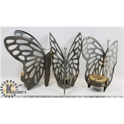 SET OF 3 METAL SOLAR BUTTERFLYS, UNTESTED