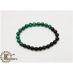 #40-NATURAL MALACHITE & BLACK AGATE BEAD BRACELET