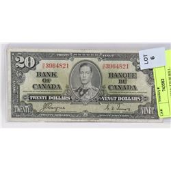 1937 CANADIAN $20.00 BILL.