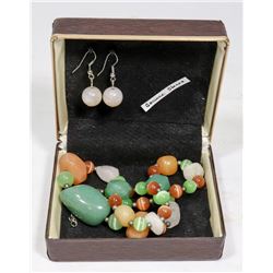 GENUINE POLISHED STONE NECKLACE W/ EARRINGS.