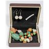 Image 1 : GENUINE POLISHED STONE NECKLACE W/ EARRINGS.