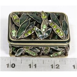 GREEN RHINESTONE ENCRUSTED LIDDED TRINKET BOX