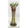 Image 1 : GREEN RIPPLED TOP CARNIVAL GLASS VASE